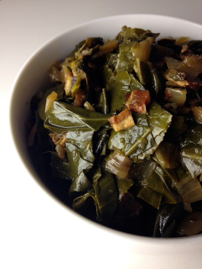 Collard Greens with Bacon in Duck Broth